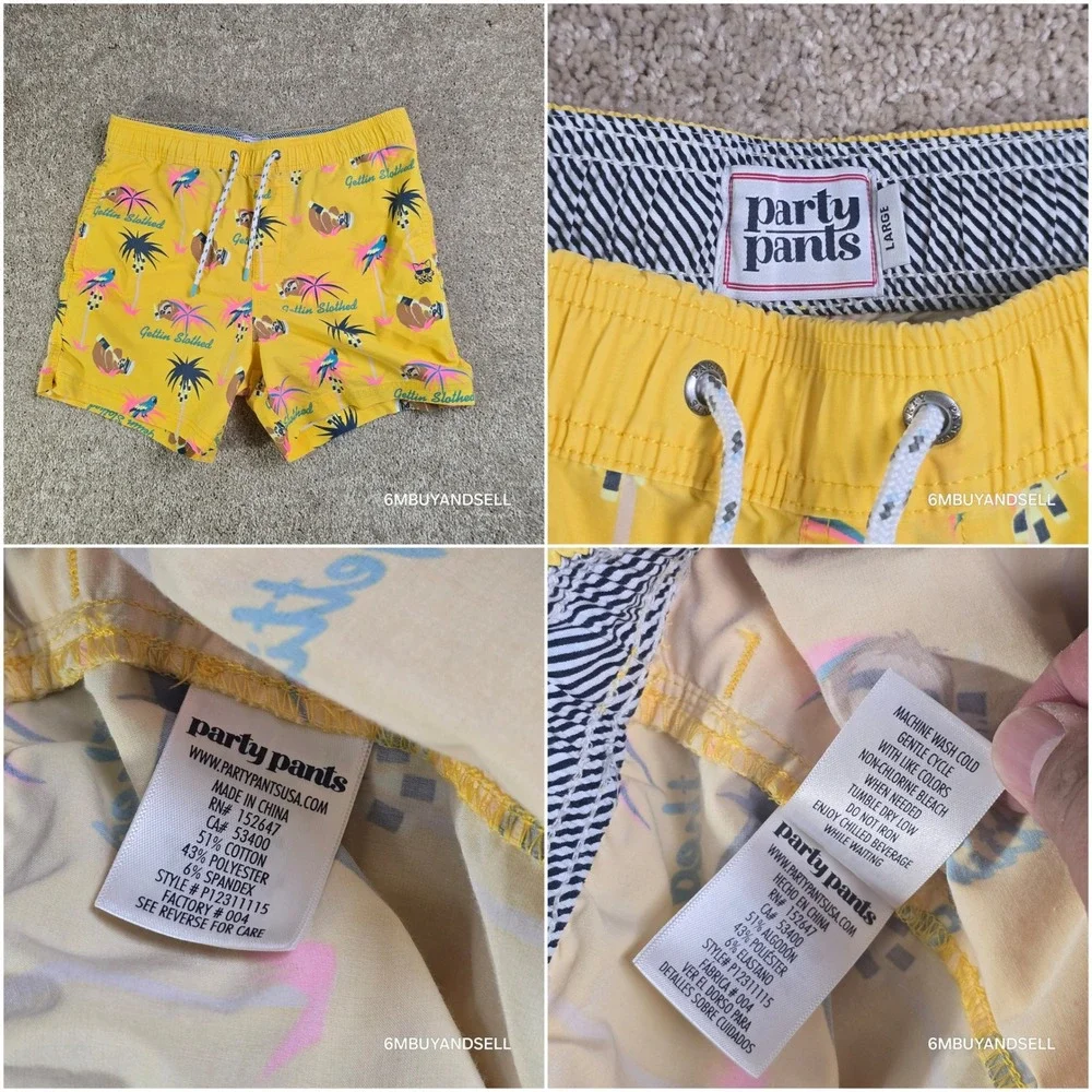 Party Pants Mens Yellow Gettin Slothed Swim Trunks Shorts P12311115 Large